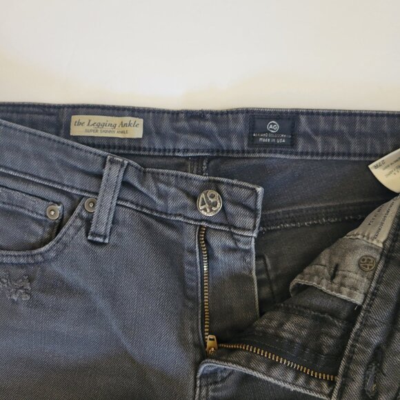 AG Legging Skinny Ankle Jean in Faded Black Dark Gray Destroyed - Picture 5 of 9